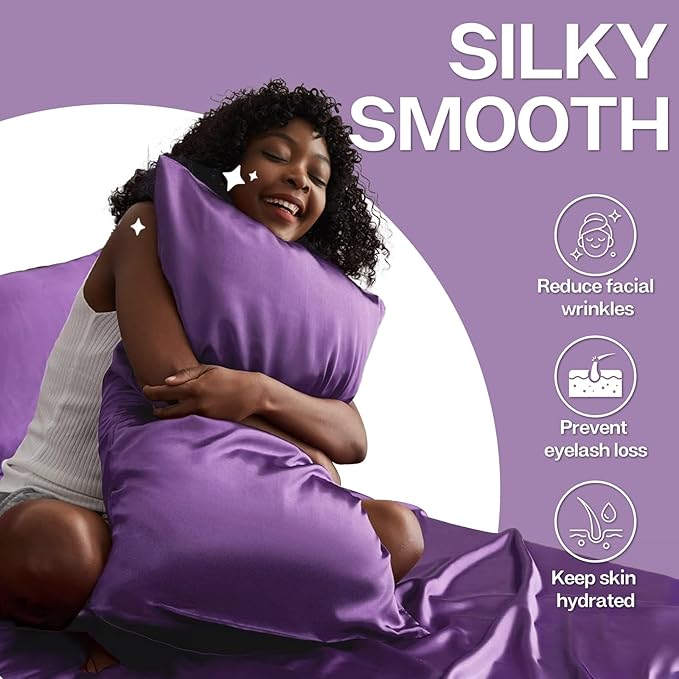 MR&HM Satin Pillowcase for Hair and Skin, Silk Satin Pillowcase 2 Pack, Standard Size Pillow Cases Set of 2, Silky Pillow Cover with Envelope Closure (20x26, Lavender) - Bloomnest
