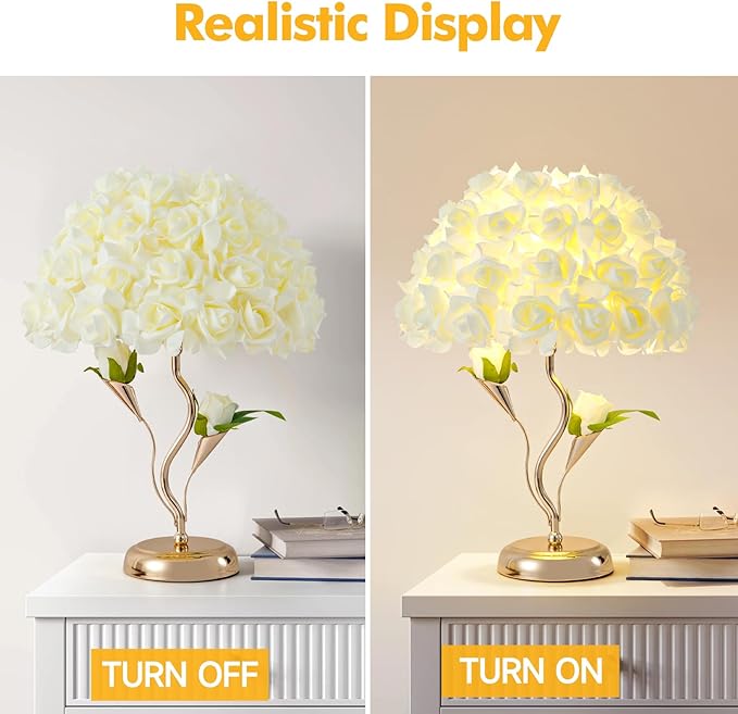 Flowers Table Light Fabric Rose Nightstand Lamp Creative Romantic Bouquet Desk Lamp Yellow Princess Lamp for Wedding Decor Valentines Dating Bedroom Livingroom Hotel Office - Bloomnest
