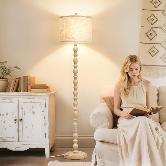 Luvkczc 62" Floor Lamps for Living Room,3 Color Temperature Standing Lamp, Vintage Farmhouse Floor Lamp with Rotary Switch, Rustic Resin Tall Lamps for Living Room, Bedroom, Office, Corner (Cream) - Bloomnest