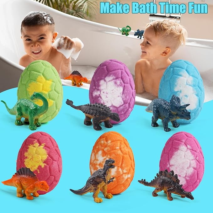Bath Bombs for Kids with Surprise Inside, 6 Pack Dinosaur Toys Toddler Bath Bombs Gift, Organic Bubble Bath Fizzies, Dinosaur Egg, Stocking Stuffers for Kids, Christmas Gifts for Kid 3-12 - Bloomnest