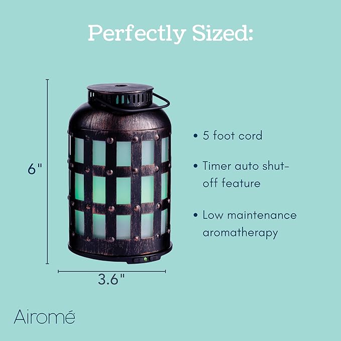 Airome Tavern Medium Essential Oil Diffuser|100 mL Humidifying Ultrasonic Aromatherapy Diffuser 8 Colorful LED Lights, Intermittent & Continual Mist, Auto Shut-Off Airom%C3%A9