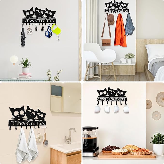 Personalized Metal Key Rack Hooks, Key Holder Wall Mounted Key Hooks, Cat Theme Wall Decoration Hooks, Key Hanger Organizer for Living Room, Entryway, Bathroom, Office Decor - Bloomnest
