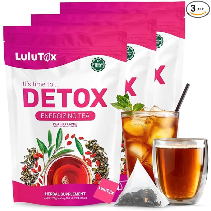 LULUTOX Detox Tea - Herbal Blend with Dandelion, Ginseng, and Ginger - Supports A Healthy Weight, Digestive Health - Vegan, All Natural, Laxative-Free - Peach Flavor (3 Pack x 28 Servings) - Bloomnest