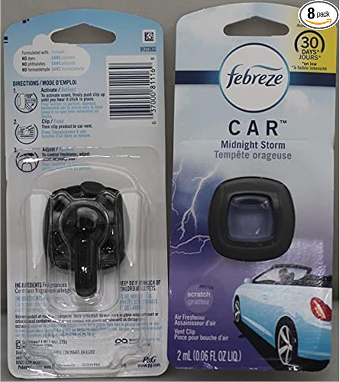 Febreze Car Vent Air Freshener, Midnight Storm, 0.06 Oz, Pack of 8 - Bloomnest