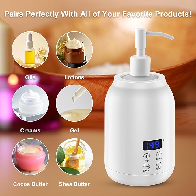 Massage Oil Heater Warmer,with ℃/℉ Switchable Display, Two Oil Dispenser Bottle，Constant Temperature,Body Oils Heater for Spa, Salon and Barber Shops,White - Bloomnest