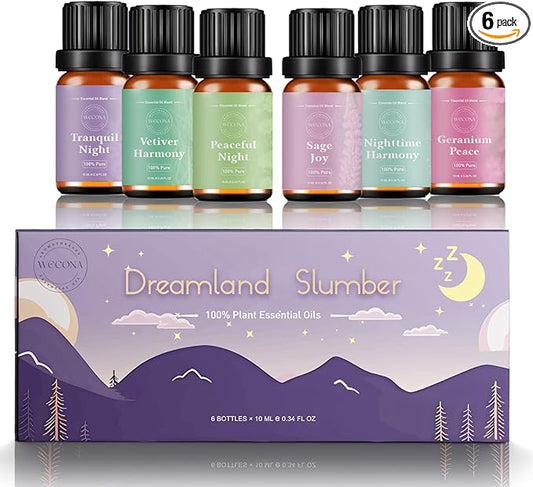 Essential Oils for Diffusers For Home - Dreamland Slumber Aromatherapy Oils Set for Humidifiers, 6x10ml - Essential Oil Blends Including Lavender, Cedar, Sweet Orange, Geranium, Roman Chamomile