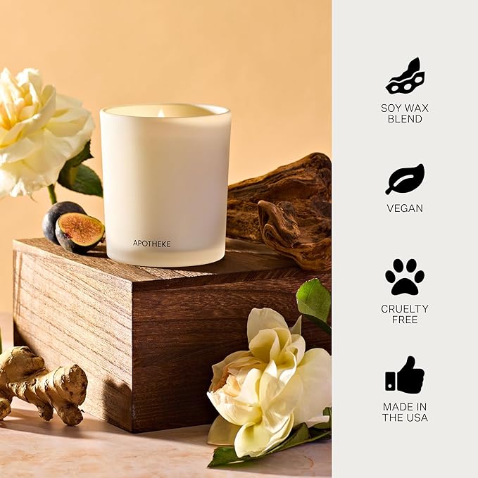 Apotheke Signature Scented Candles for Home, Cedarwood Ginger - 10.5 oz - Soy Wax, Non Toxic, Large Jar White - Luxury Candle Gifts for Women & Men - Patchouli, Red Tea, Fig, and Coconut - Bloomnest