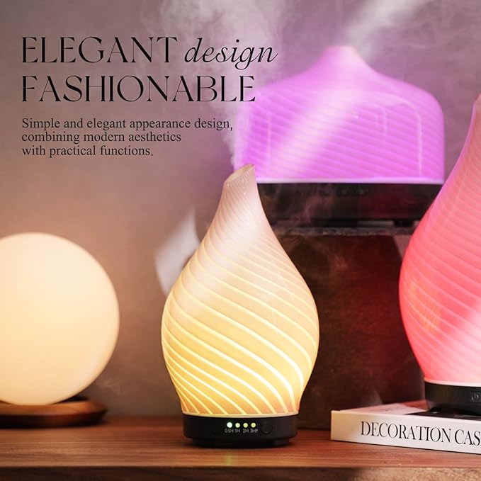 Porseme 150ml Essential Oil Diffuser Glass Color Changing Aroma Air Diffusers Aromatherapy Ultrasonic Cool Mist Humidifier 6 Running Hours Waterless Auto-Off for Sleeping Yoga Office Spa (Pure Pink) - Bloomnest