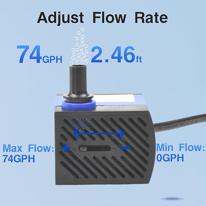 CONQUERALL 4W Circulation Pump 74GPH Adjustable Flow Hydroponics Supplies for Tabletop Water Fountain - Bloomnest