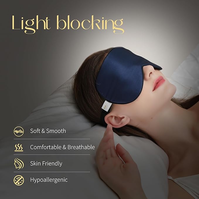ZIMASILK 2 Pack 100% Natural Silk Sleep Mask, Adjustable Super-Smooth Soft Eye Mask for Sleep, Multiple Color Options (Navy Blue + Pink) - Bloomnest