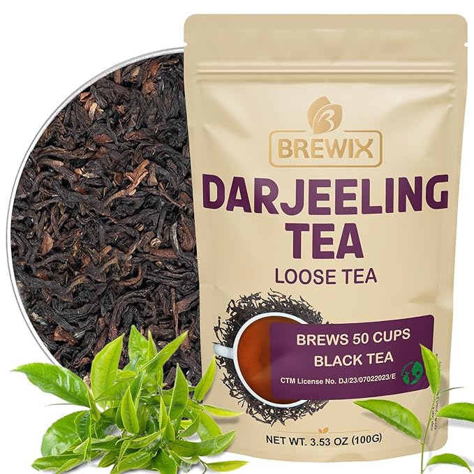 BREWIX, Darjeeling Tea Leaves from Hills of Himalayas (50+ Cups, 3.53oz/100g) | Pure Loose Leaf Darjeeling Black Tea | Long Leaf Grade | Straight From Source In India - Bloomnest