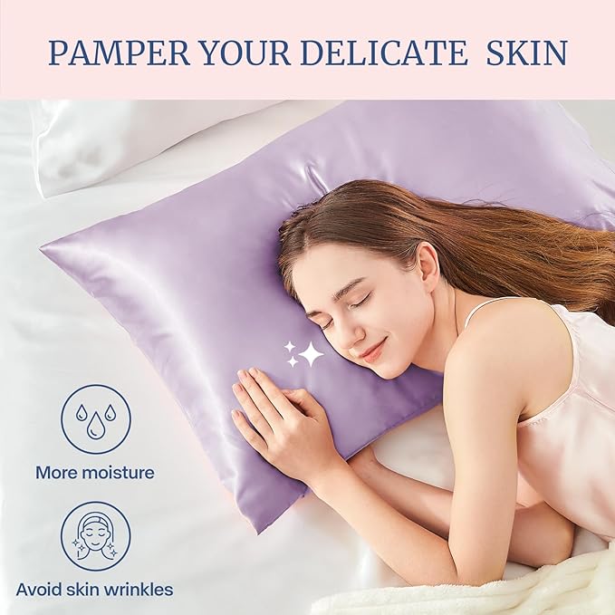 BEDELITE Satin Pillowcase for Hair and Skin, Super Soft and Cooling Similar to Silk Pillow Cases 2 Pack with Envelope Closure, Gift for Women Men(20"x26" Standard Size, Lavender) - Bloomnest