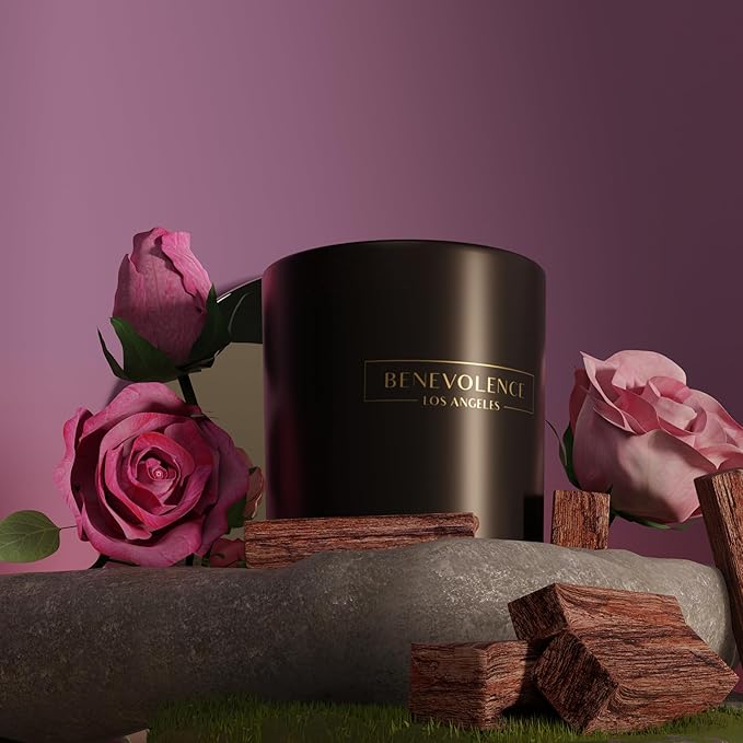 Benevolence LA 3 Wick Candle, Rose & Sandalwood Large Scented Candle | Soy Candles | Gifts for Women and Men | Home Fragrance | Aromatherapy | Bathroom Freshener 14.5 Oz, 45 Hour Burn - Bloomnest