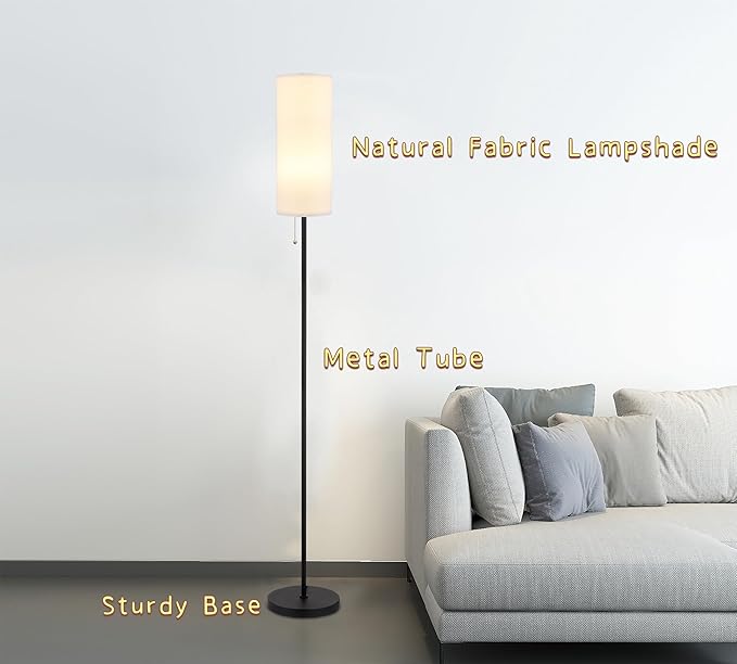 Floor Lamp for Living Room, Modern Standing Lamps with Lampshade, Minimalist Tall Lamp with Chain Switch for Living Room, Bedroom, Kids Room, Office,Standing Lamp LED Bulb Included (White Shade) - Bloomnest