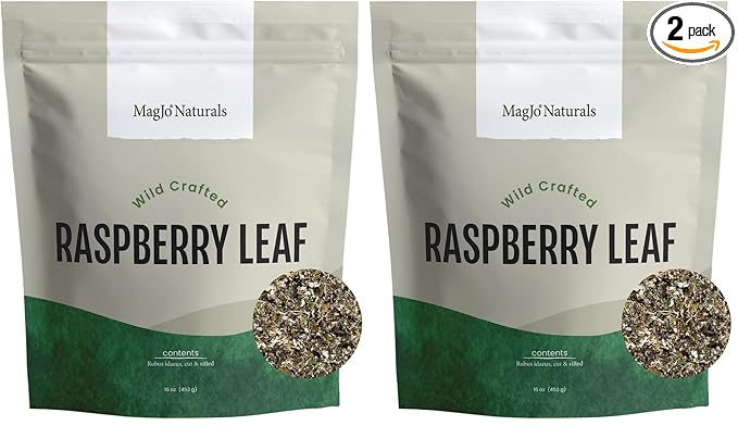 MagJo Naturals, Red Raspberry Leaf (16 Oz) Dried leaves, Wild-Harvest, herbal tea, Cut & Sifted, Packaged in USA, resealable bag (Pack of 2) - Bloomnest