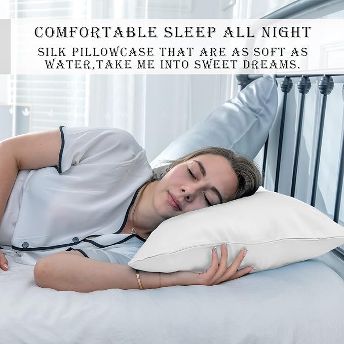 Silk Body Pillowcase Mulberry Silk Pillowcase Body Pillow Cases with Zipper Soft Breathable Smooth Cooling 20x54 inches Body Pillow Pillowcase for Sleep (White,20"X 54",1Pcs) - Bloomnest