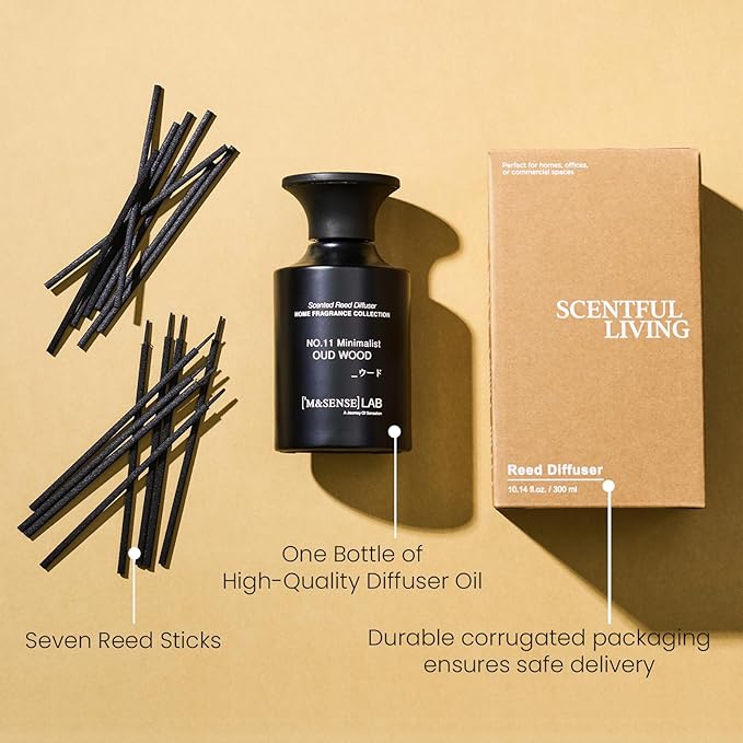 M&SENSE Reed Diffuser Set, 10.14 oz Non Toxic Reed Diffuser Oud Wood Scented Home Fragrance Aromatherapy Diffuser for Bedroom Bathroom Office Home Decor Housewarming Gift
