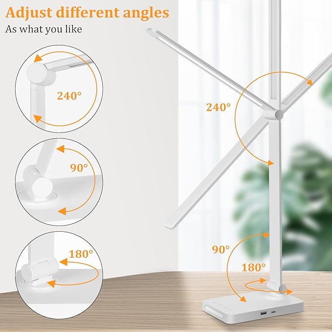 Dott Arts LED Desk Lamp with USB Ports, Touch Control, 5 Color Modes, 3 Brightness Levels, Foldable Design, White - Bloomnest