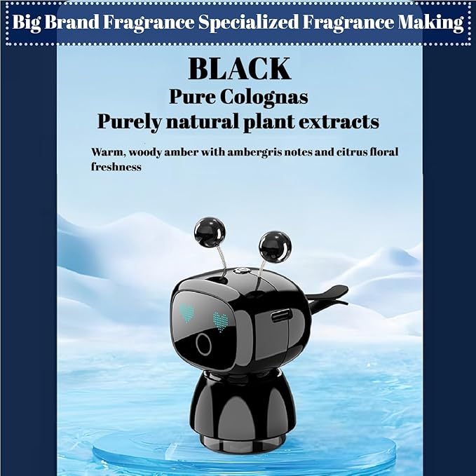 Robot Intelligent Aromatherapy Machine, Smart Cute Robot Car Air Freshener, Fine Spray/Fillable/Four-Gear Adjustment/Vibration Sensing/On-Off/Large Capacity Long-Lasting Fragrance/V3 (Black, Cologne) - Bloomnest