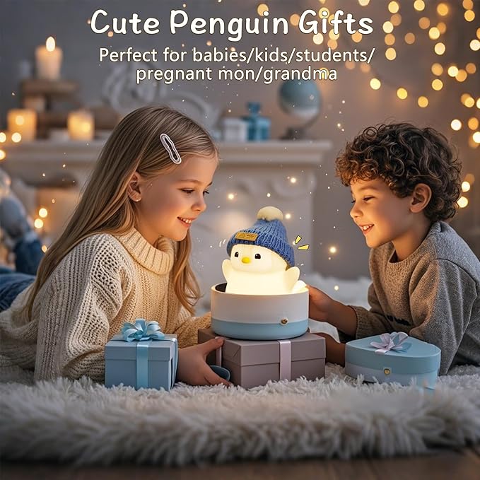 Penguin Night Light for Kids, Adorable Penguin Lamp with Hat, Food Grade Silicone Nursery Nightlight, Rechargeable/Dimmable/Timer,LED Squishy Novelty Animal Bedside Lamp,Funny Gifts for Boys - Bloomnest