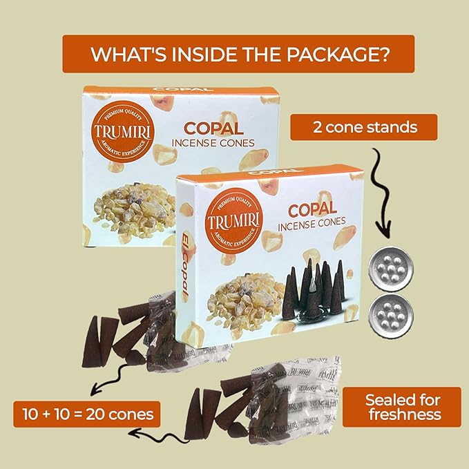 TRUMIRI Copal Incense Cones - Total 20 Cone Incense - Dual Pack of 10 Insence Cones - Incense Cones Scented - Cone Incense Scents - Insense Cones - Incent Cone TRUMIRI