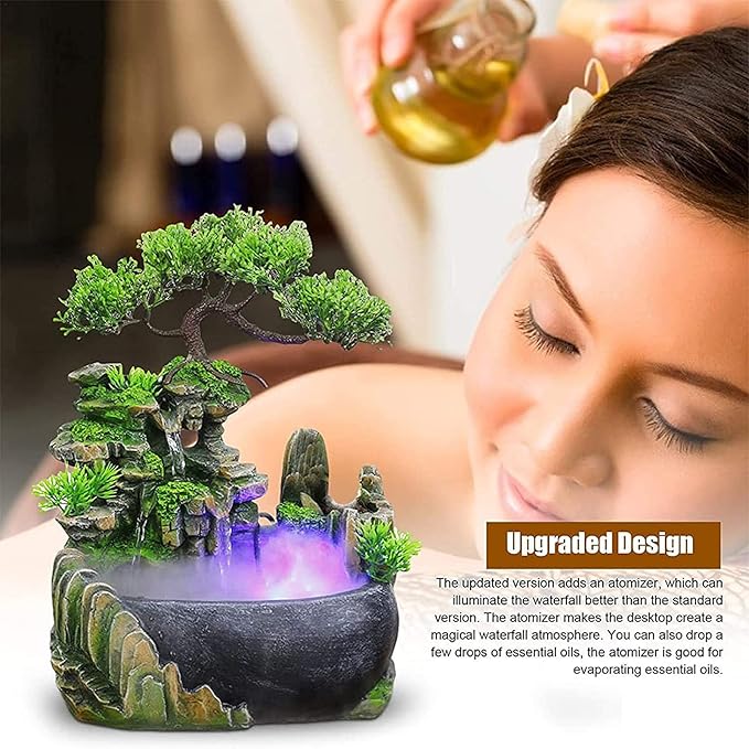 Rockery Stream Tabletop Fountain, Zen Meditation Indoor Waterfall Feature with Automatic Pump and Switch, Desktop Fountain for Home Office Bedroom Decoration (A) - Bloomnest