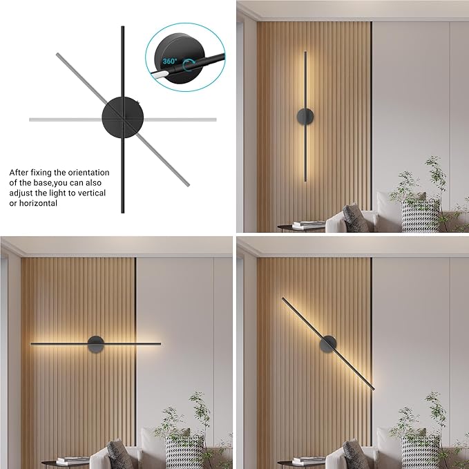 Tipace Battery Operated Wall Sconces Set of 2,360°Rotation Rechargeable Wall Lights:Dimmable Detachable Wall Lamp with Remote Control,3000K-6000K Infinite Dimming Wall Sconce 32.7 Inch - Bloomnest