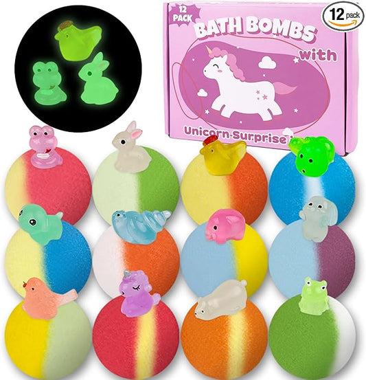 Bath Bombs for Kids, 12 Pcs Bath Bombs with Glow in The Dark Animal Surprise Inside, Handmade Organic Bubble Bath Ball Gift Set for Boys and Girls, Gift for Birthday Christmas Easter - Bloomnest