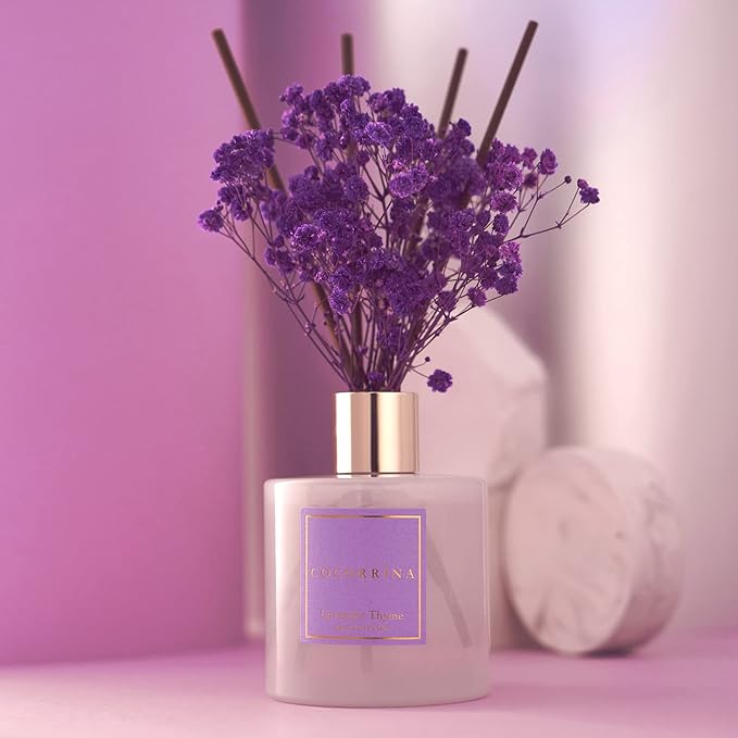 Cocorrína Premium Reed Diffuser Set with Preserved Baby's Breath & Cotton Stick Lavender Thyme | 6.76 Fl.oz Scent Diffuser for Bedroom Bathroom Home Décor - Bloomnest