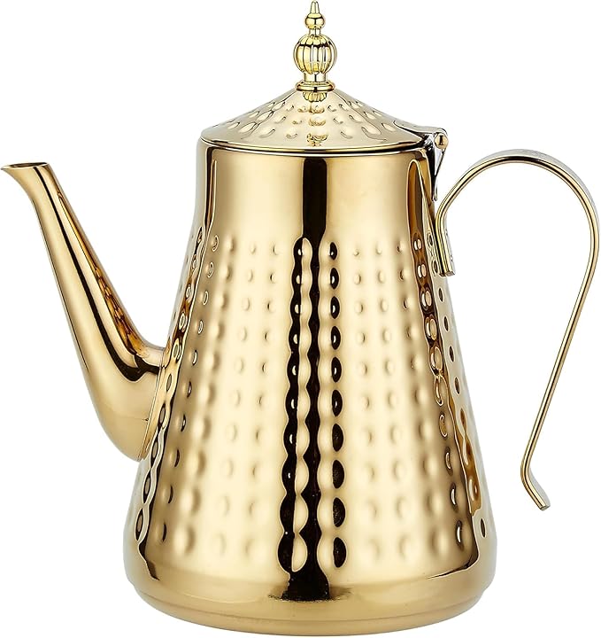 SANQIAHOME 1.8L(60oz) Stainless Steel Hammer Patterned Teapot With Removeable Infuser,Loose leaf cover,Gold - Bloomnest