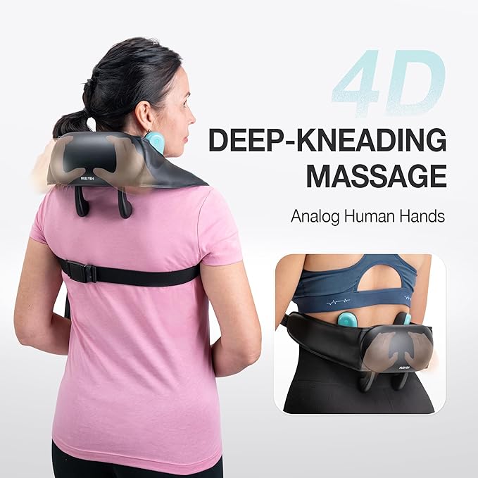 Neck and Shoulder Massager with Heat, Cordless Shiatsu 4D Kneading Massage, Massage Pillow for Neck, Back, Leg, Gifts for Women, Men (Black) - Bloomnest