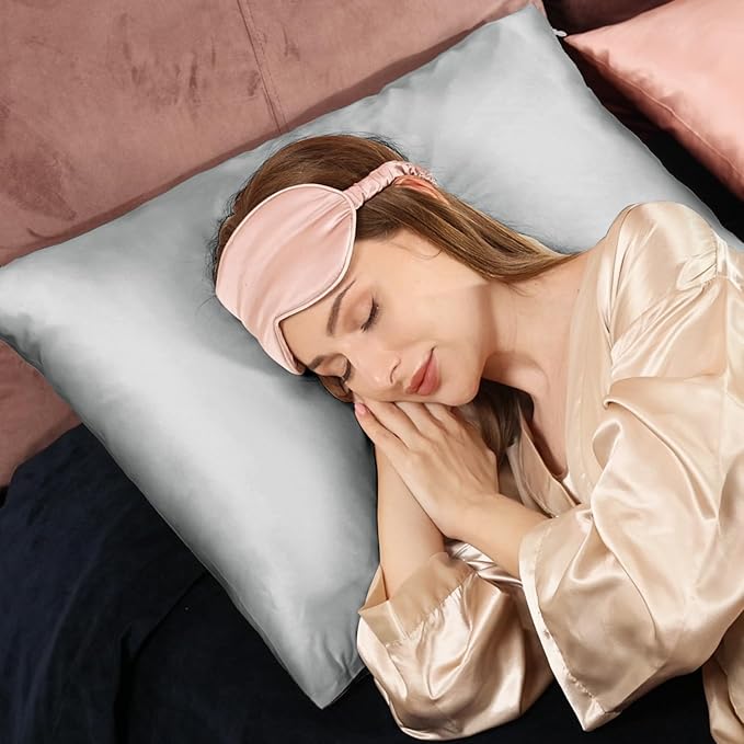 Adubor Silk Pillowcase for Hair and Skin with Hidden Zipper, Both Sides 23 Momme Silk Pillow Case, Standard Size 20×26 inches, Dark Grey, 2PCS - Bloomnest