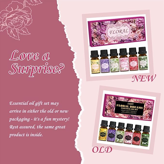 SALUBRITO Floral Fragrance Oils Set, Essential Oils for Diffuser & Candle Making Scents, 6x10ml Aromatherapy Oils Gift Set - Jasmine, Lavender, Rose, Gardenia, Cherry Blossom, Honeysuckle Oil - Bloomnest