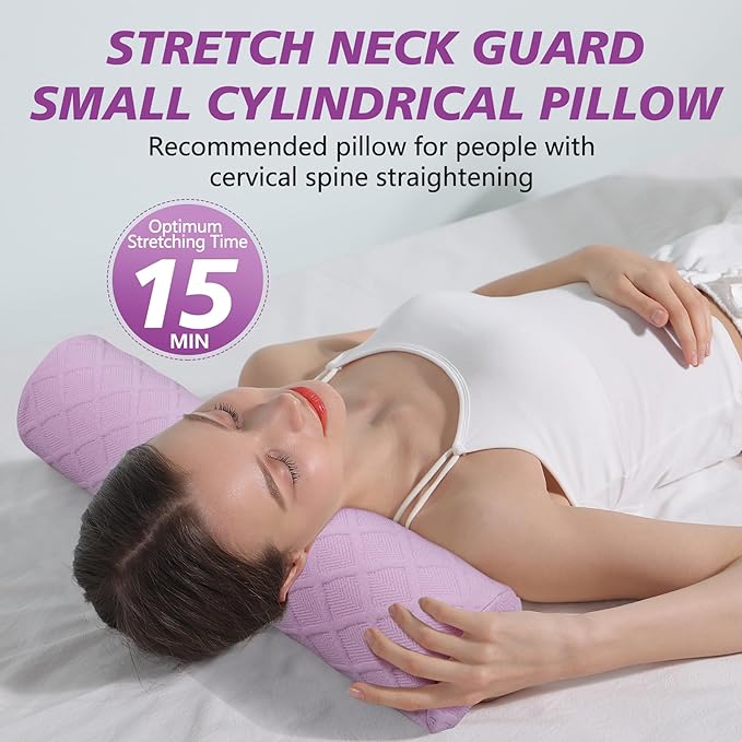Cozyhealth Cervical Roll Pillow, Medium Soft Memory Foam Neck Round Pillow Cylinder Bolster Pillow for Sleeping, Round Neck Support for Bed, Legs, Back and Yoga (Purple, Medium - 3.9" H) - Bloomnest