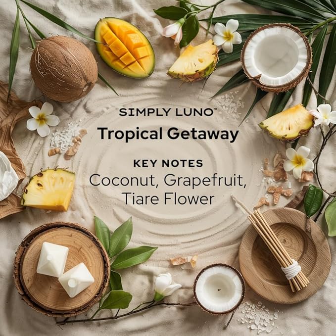 Tropical Getaway - Coconut & Grapefruit Scented Candle – 14oz Soy Wax – Fresh Candle for Home – 50+ Hour Burn – Eco Friendly Gift Box in Reusable Glass Jar with Bamboo Lid - Bloomnest