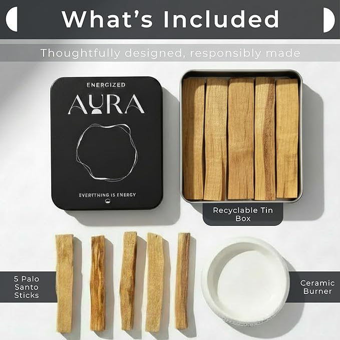 5 Palo Santo Sticks with White Holder (White) ENERGIZEDAURA