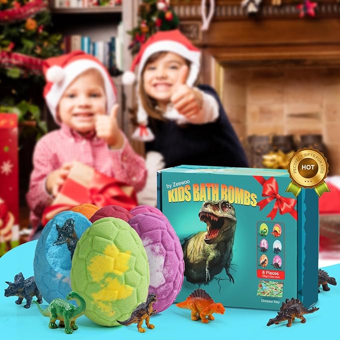 Bath Bombs for Kids with Surprise Inside, 6 Pack Dinosaur Toys Toddler Bath Bombs Gift, Organic Bubble Bath Fizzies, Dinosaur Egg, Stocking Stuffers for Kids, Christmas Gifts for Kid 3-12 - Bloomnest