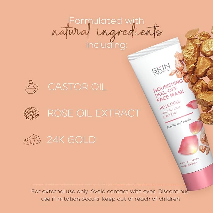 Rose Gold Peel-Off Face Mask - Unclogs Pores, Removes Oil & Dirt, Tightens Skin, Blackhead Remover - Dermatologist Tested Korean Skincare - Clean Beauty, Cruelty-Free - 6.7 Fl oz - Bloomnest