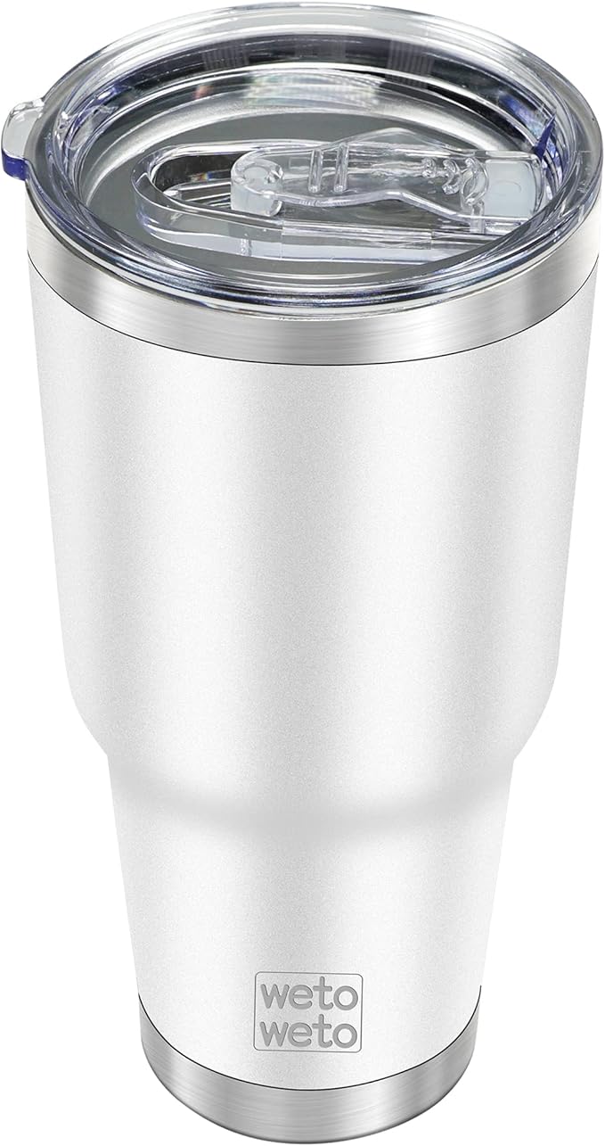 WETOWETO 30oz Tumbler, Stainless Steel Vacuum Insulated Water Coffee Tumbler Cup, Double Wall Powder Coated Spill-Proof Travel Mug Thermal Cup for Home Outdoor (White, 1 Pack)