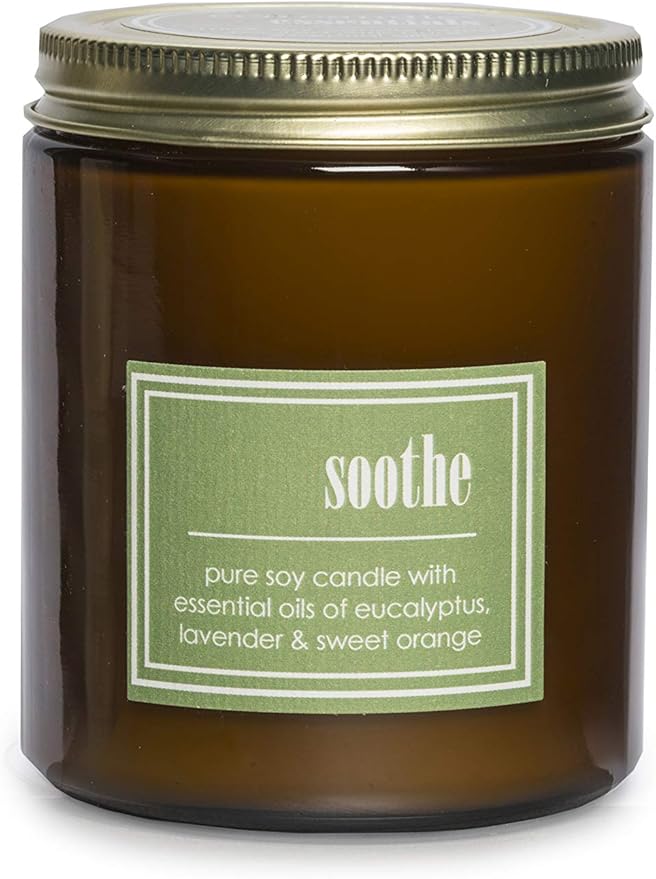 ECO CANDLE CO. Essentials Candle, Soothe, 8 oz. - Scents of Lavender, Eucalyptus, & Orange - 100% Soy Wax, No Lead, Hand Poured, Phthalate Free, Made from Midwest Grown Soybeans, All Natural Wicks - Bloomnest