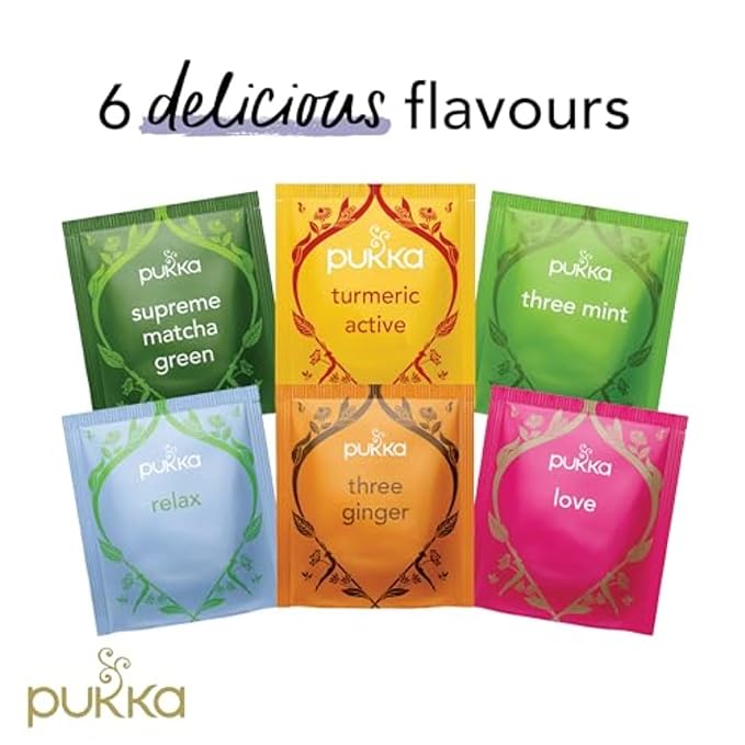 Pukka Tea Organic, Herbal Tea Sampler For Everyday Wellness, Best for Birthdays, Anniversaries & Holidays, Caffeine Free, 90 Bags, 6 Flavors - Bloomnest