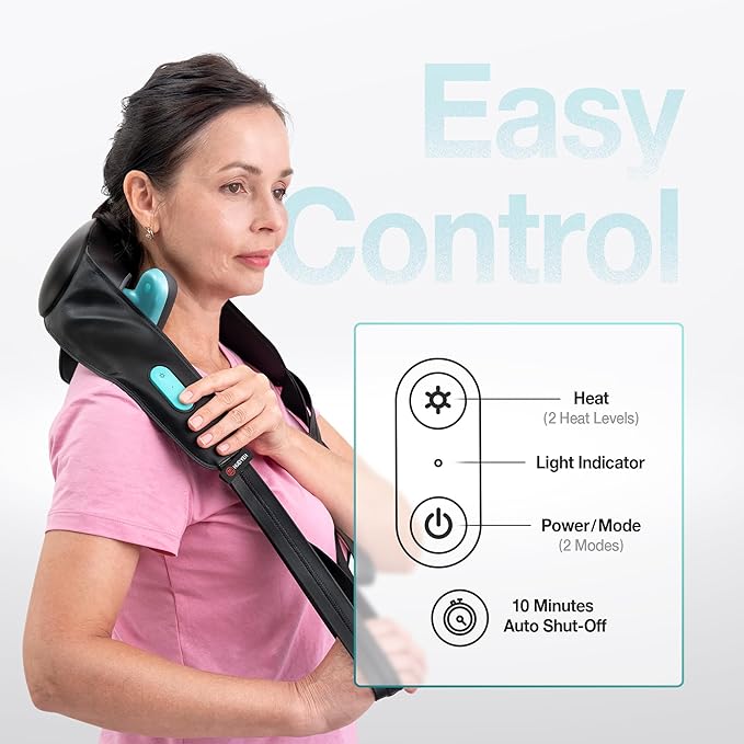 Neck and Shoulder Massager with Heat, Cordless Shiatsu 4D Kneading Massage, Massage Pillow for Neck, Back, Leg, Gifts for Women, Men (Black) - Bloomnest