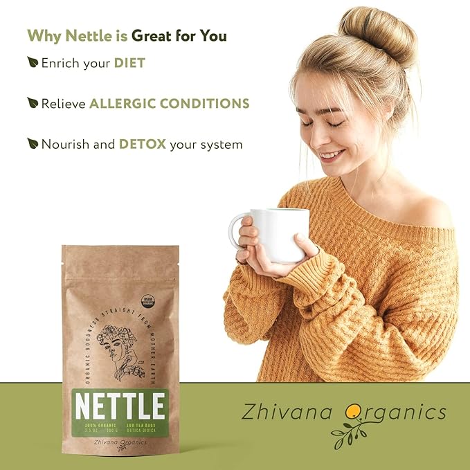 Stinging Nettle Tea Organic (100 Tea Bags) - Stinging Nettle Leaf, Ortiga Verde Organica, Urtica Tea - Bloomnest