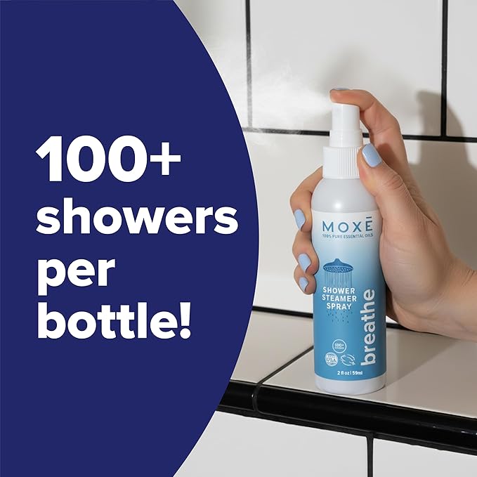 MOXE Aromatherapy Shower Mist Variety Pack, Eucalyptus, Lavender, Breathe and Dream, Spa Steam Spray, Natural 100% Essential Oils, Made in USA, Aromatherapy, Sinus Congestion Relief, 4 Pack (8oz) - Bloomnest