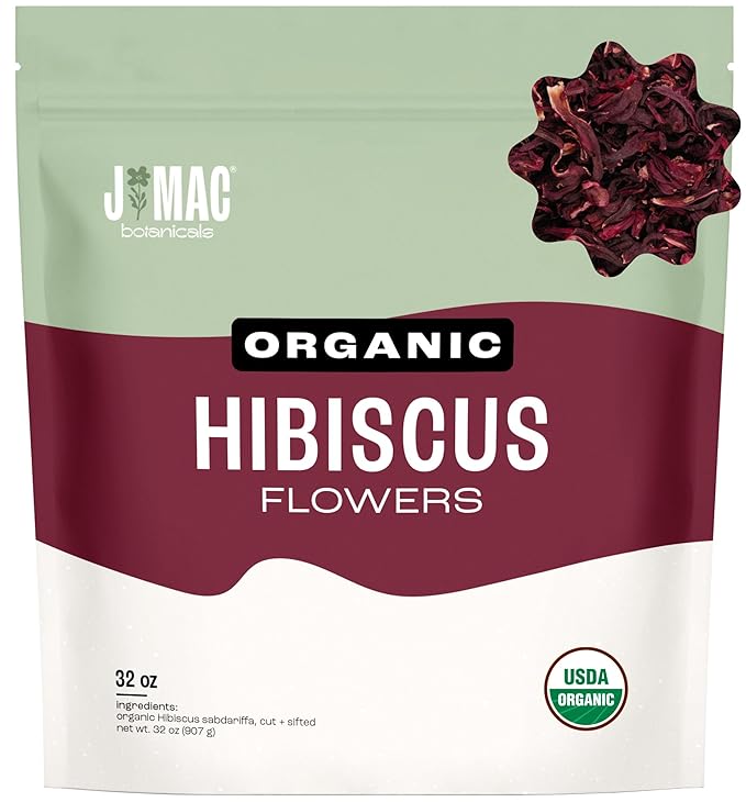 J MAC BOTANICALS Certified Organic Hibiscus Flower (2 Pounds), Hibiscus Tea, Cut & Sifted Flowers, Flor de Jamaica - Bloomnest