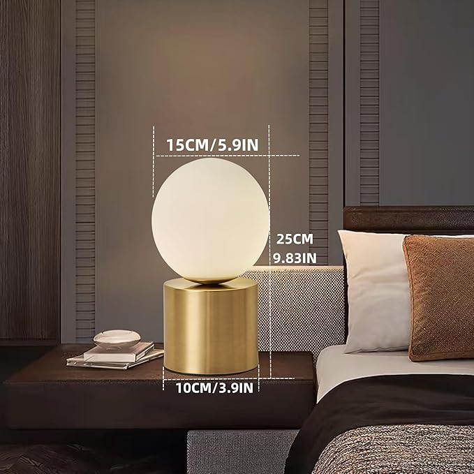 Mid Century Modern Table lamp Luxury Gold Bedroom Bedside Night Light White Glass Globe Table Lamp for Bedroom Living Room and Office - Bloomnest