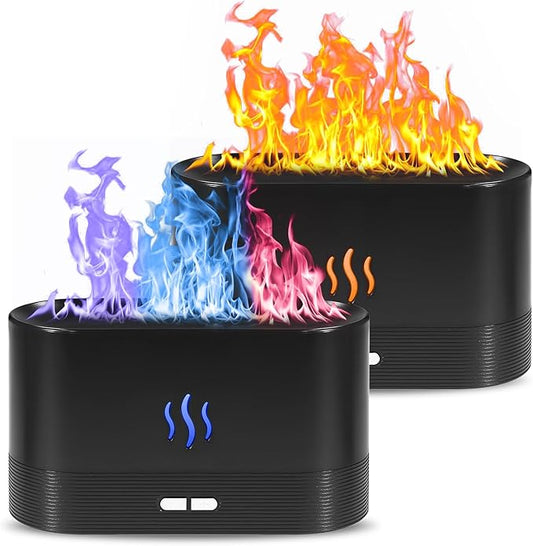 2 Pack Essential Oil Diffuser,Colorful Flame Air Aroma Diffuser Humidifier,Upgraded 7 Flame Colors Noiseless Essential Oil Diffuser for Home,Office,Yoga with Auto-Off Protection(180mL,Black) - Bloomnest