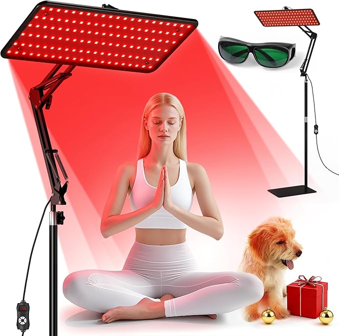 Morfone Red Light Therapy for Body Face - Tri-Wavelength (660nm, 850nm, 940nm) LED Infrared Light Therapy Lamp Panel with Adjustable Stand, Protective Glasses for Home Use, Gift for Women Girl, M Morfone