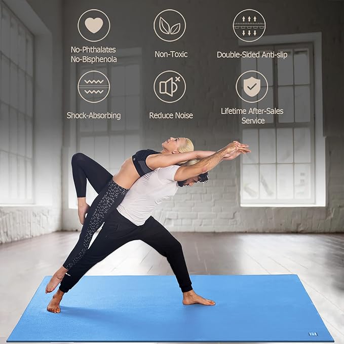 GXMMAT Large Yoga Mat 6'x4'/6'x6'/7'x5'(7mm/9mm), Extra Thick Workout Mats for Home Gym Flooring,Ultra Comfortable Non-Slip Quick Resilient Barefoot Wide Exercise Mat for Pilates,Stretching,Meditation - Bloomnest