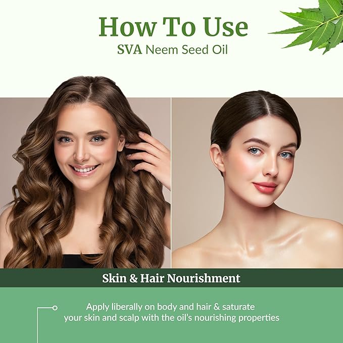 SVA Neem Seed Oil - 4 Fl Oz – 100% Natural Cold Pressed Neem Oil - for Face, Skin Care, Hair Care, Scalp Massage & Body Massage – Carrier Oil with Dropper - Bloomnest